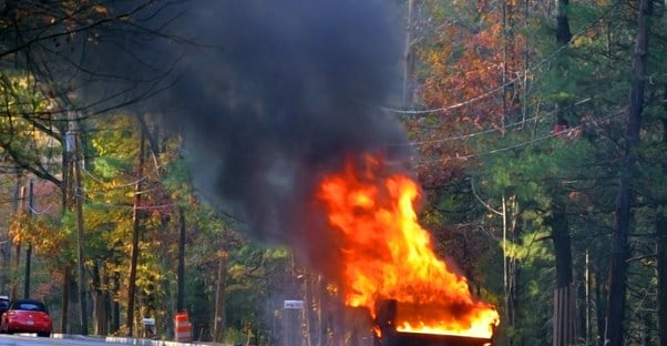 A truck on fire to symbolize a bad tailgate