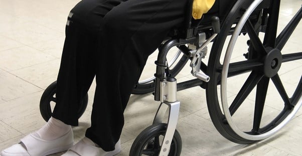 Elderly person in a wheelchair using long term care insurance
