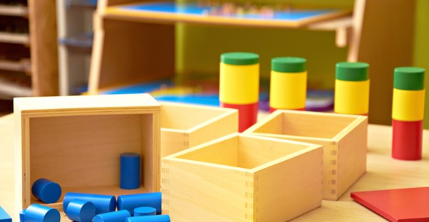 A mess of blocks left by children in a classroom