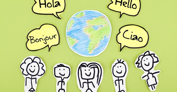 Drawings of kids speaking different languages