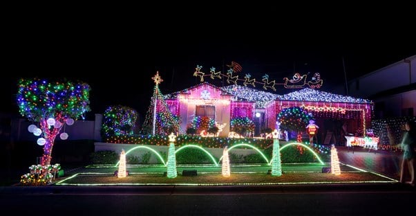 House decorated with LED christmas lights