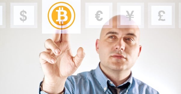 Man selecting bitcoin as his payment method