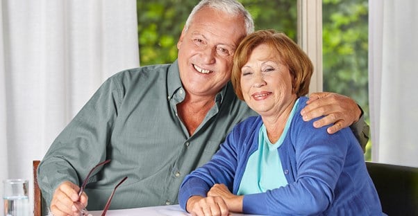 Elderly couple smiling after applying for social security disability