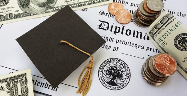 Diploma, graduation cap, and money
