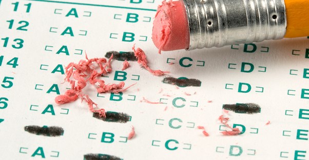 Student destroys the eraser on their pencil while taking a standardized test
