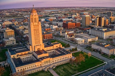 birds eye view of Nebraskan city