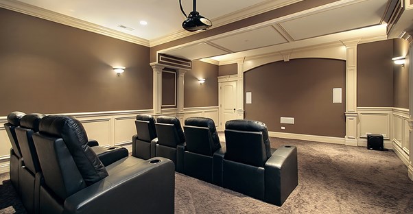 A basement converted into a home theater