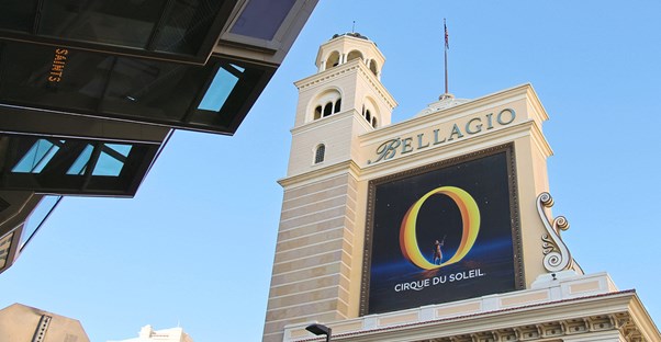 an advertisement for O on the Bellagio marquee