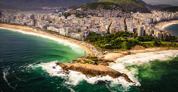 a beach and favela overview in Rio de Janiero