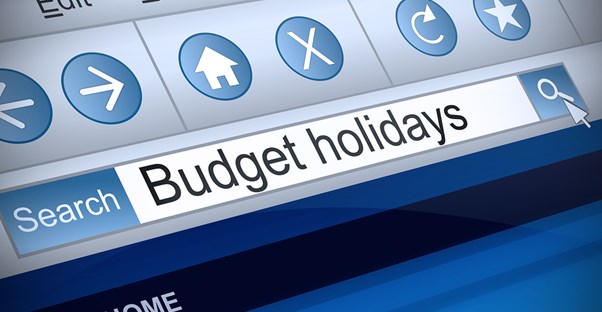 an image of a search bar and the term budget holidays