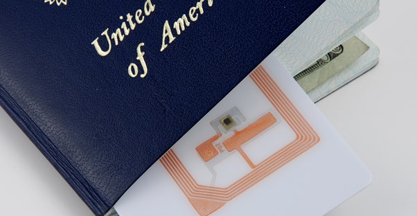 the informational chip inside of a US passport is visible