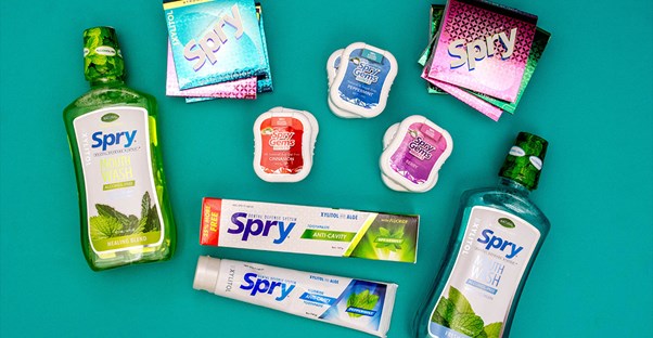 a collection of spry dental care products