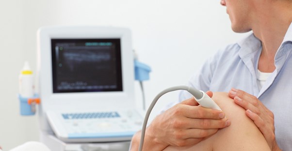 A person undergoes a therapeutic ultrasound